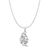Valknut & Wolf Pendant Bead Chain Necklace Oxidized 925 Sterling Silver