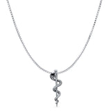 Cobra Snake Pendant Box Chain Necklace Oxidized 925 Sterling Silver