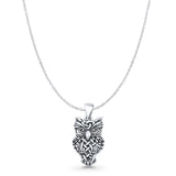 Owl Charm Pendant Cable Chain Necklace Oxidized 925 Sterling Silver