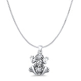 Filigree Frog Pendant Box Chain Necklace Oxidized 925 Sterling Silver
