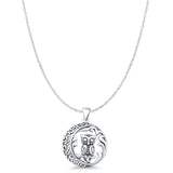 Filigree Owl & Moon Pendant Necklace