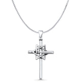 Cross & Star of David Pendant Box Chain Necklace Oxidized 925 Sterling Silver