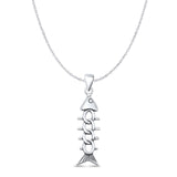 Fish Skeleton Pendant Cable Chain Necklace Oxidized 925 Sterling Silver