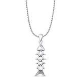 Fish Skeleton Pendant Rope Chain Necklace Oxidized 925 Sterling Silver