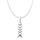 Fish Skeleton Pendant Rolo Chain Necklace Oxidized 925 Sterling Silver