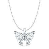 Butterfly Filigree Charm Pendant Bead Chain Necklace Oxidized 925 Sterling Silver