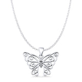 Butterfly Filigree Charm Pendant Rolo Chain Necklace Oxidized 925 Sterling Silver