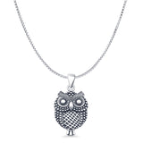 Owl Pendant Box Chain Necklace Oxidized 925 Sterling Silver