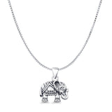Elephant Charm Pendant Box Chain Necklace Oxidized 925 Sterling Silver