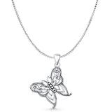 Butterfly Filigree Pendant Box Chain Necklace Oxidized 925 Sterling Silver