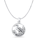 Stork Filigree Pendant Box Chain Necklace Oxidized 925 Sterling Silver