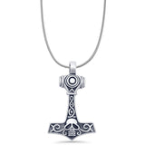 Viking Mjolnir Skull Pendant Necklace