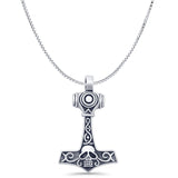 Viking Mjolnir Skull Pendant Box Chain Necklace Oxidized 925 Sterling Silver