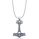 Viking Mjolnir Skull Pendant Rope Chain Necklace Oxidized 925 Sterling Silver