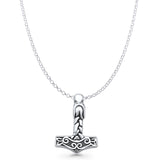 Celtic Hammer Pendant Rolo Chain Necklace Oxidized 925 Sterling Silver