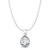 Tree Of life Pendant Bead Chain Necklace Oxidized 925 Sterling Silver