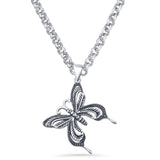 Butterfly Filigree Pendant Rolo Chain Necklace Oxidized 925 Sterling Silver