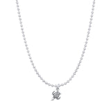 Sea Turtle Pendant Oxidized Bead Chain Necklace 925 Sterling Silver