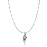 Angel Wing Pendant Oxidized Bead Chain Necklace 925 Sterling Silver