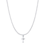 Dove Cross Pendant Oxidized Bead Chain Necklace 925 Sterling Silver
