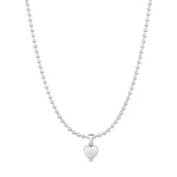 Heart Pendant Oxidized Bead Chain Necklace 925 Sterling Silver