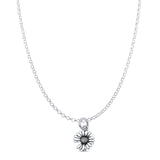 Daisy Flower Pendant Oxidized Rolo Chain Necklace 925 Sterling Silver
