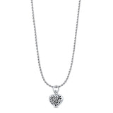Heart Flower Pendant Oxidized Rope Chain Necklace 925 Sterling Silver