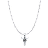 Bull Skull Pendant Oxidized Bead Chain Necklace 925 Sterling Silver