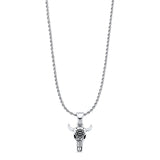 Bull Skull Pendant Oxidized Rope Chain Necklace 925 Sterling Silver