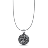 Saint Christopher Pendant Oxidized Snake Chain Necklace 925 Sterling Silver
