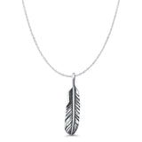Feather Pendant Oxidized Cable Chain Necklace 925 Sterling Silver