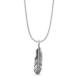 Feather Pendant Oxidized Rope Chain Necklace 925 Sterling Silver