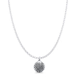 Seashell Pendant Oxidized Rolo Chain Necklace 925 Sterling Silver
