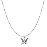 Butterfly Pendant Oxidized Box Chain Necklace 925 Sterling Silver