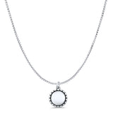Round Disc Pendant Oxidized Box Chain Necklace 925 Sterling Silver