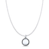 Round Disc Pendant Oxidized Rolo Chain Necklace 925 Sterling Silver