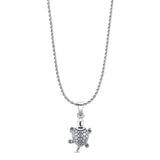 Sea Turtle Pendant Oxidized Rope Chain Necklace 925 Sterling Silver