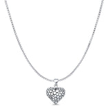 Bubble Heart Pendant Oxidized Box Chain Necklace 925 Sterling Silver