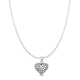 Bubble Heart Pendant Oxidized Rolo Chain Necklace 925 Sterling Silver