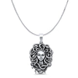 Medusa Pendant Oxidized Box Chain Necklace 925 Sterling Silver
