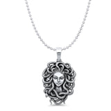 Medusa Pendant Oxidized Bead Chain Necklace 925 Sterling Silver
