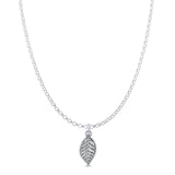 Minimalist Leaf Pendant Oxidized Rolo Chain Necklace 925 Sterling Silver