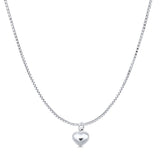 Puffy Heart Pendant Oxidized Box Chain Necklace 925 Sterling Silver