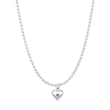 Puffy Heart Pendant Oxidized Bead Chain Necklace 925 Sterling Silver