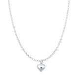 Puffy Heart Pendant Oxidized Rolo Chain Necklace 925 Sterling Silver