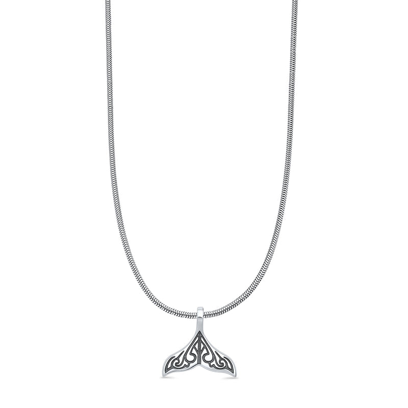 Whale tail pendant on 925 sterling silver snake chain necklace