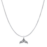 Whale Tail Pendant Oxidized Box Chain Necklace 925 Sterling Silver