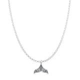 Whale Tail Pendant Oxidized Rolo Chain Necklace 925 Sterling Silver