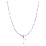 Cross Pendant Oxidized Bead Chain Necklace 925 Sterling Silver