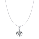 Sea Turtle Pendant Oxidized Cable Chain Necklace 925 Sterling Silver
